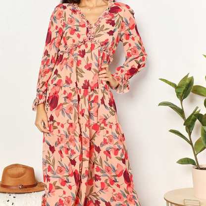 Robe Longue Fleurie à Taille Haute