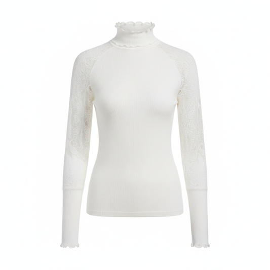 Haut en Dentelle Ajournée à Manches Longues