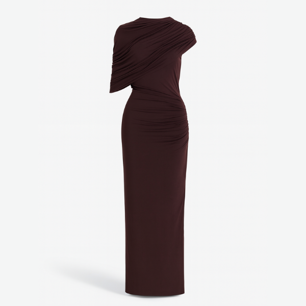Robe crayon longue élégante – Marron foncé